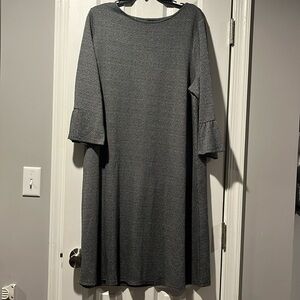 J Jill Wearever collection herringbone shift dress midi black white womans xl